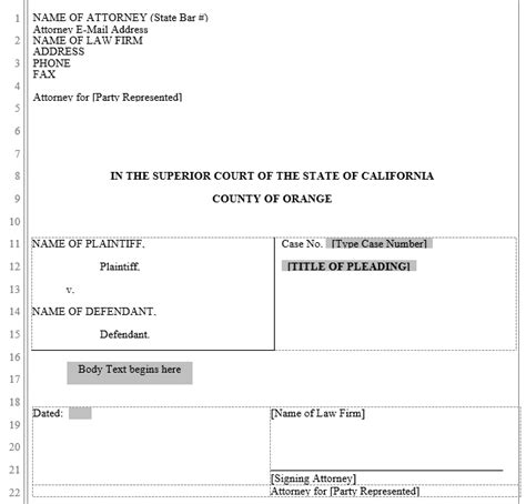 Pleading Form: Orange County Superior Court | Word Automation