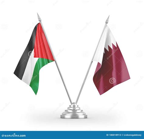 Qatar and Palestine Table Flags Isolated on White 3D Rendering Stock ...