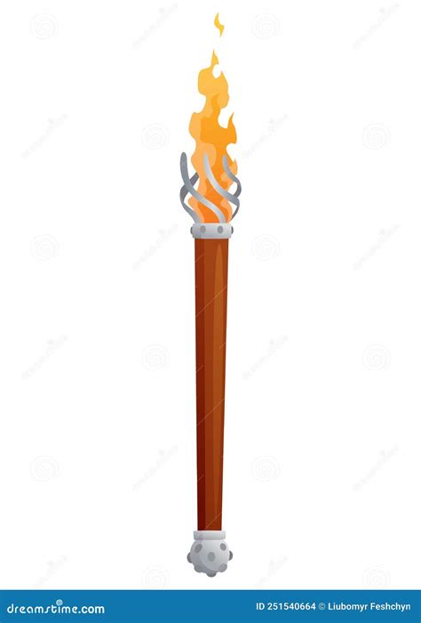 Medieval Torch With Burning Fire. Ancient Realistic Wooden Torch With ...