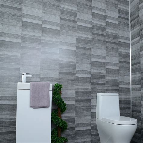 Grey Bathroom Cladding Tile Effect 5mm PVC Wall Panels Shower Wet Wall Cladding | eBay