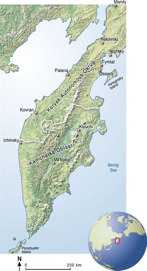 Mapa para imprimir de Kamchatka Mapa político de la península de ...