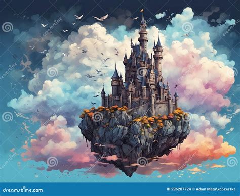 Fantasy Castle in the Clouds Stock Illustration - Illustration of abstract, background: 296287724