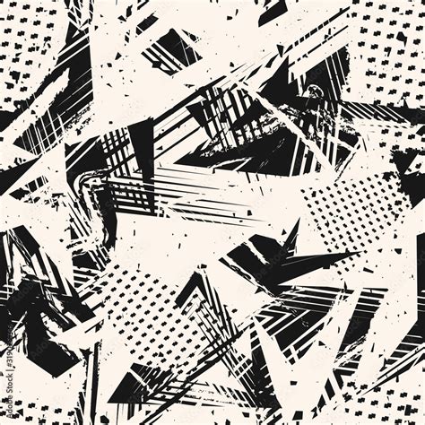 Abstract monochrome grunge seamless pattern. Urban art texture with paint splashes, chaotic ...