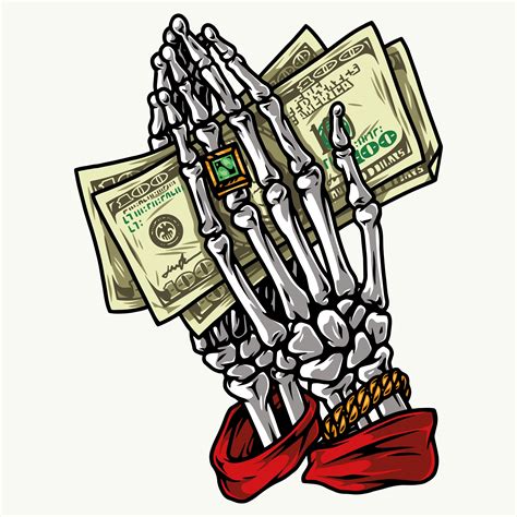 the skeleton is holding money in his hands