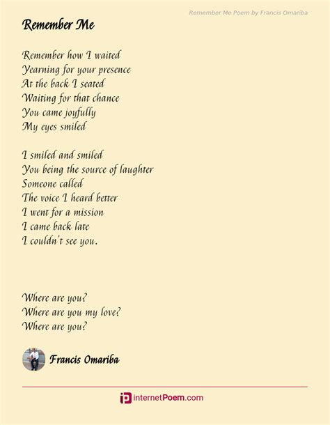 Remember Me Poem by Francis Omariba