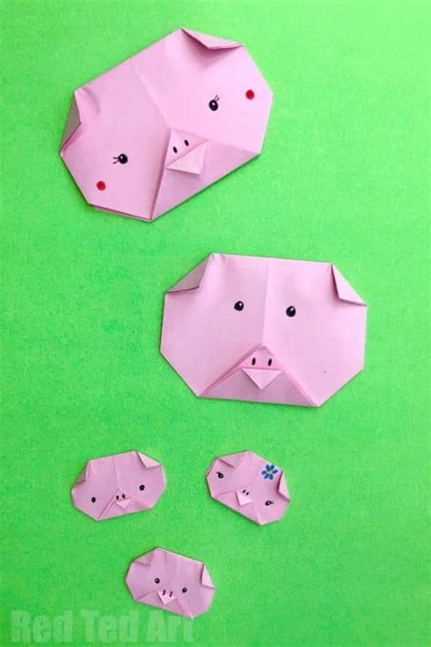 Easy Origami Pig Face - Red Ted Art - Kids Crafts