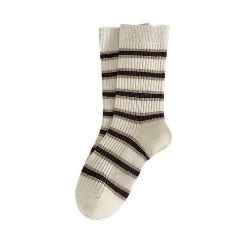 ZMHEGW Women White Socks Autumn and Winter Vintage Striped Embroidered ...