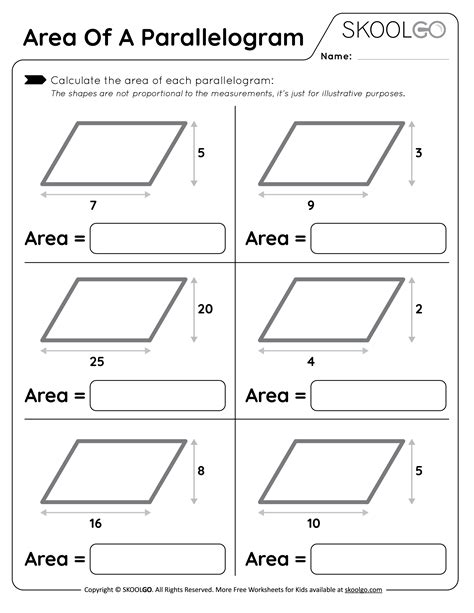 Area of a Parallelogram - Free Worksheet for Kids - SKOOLGO