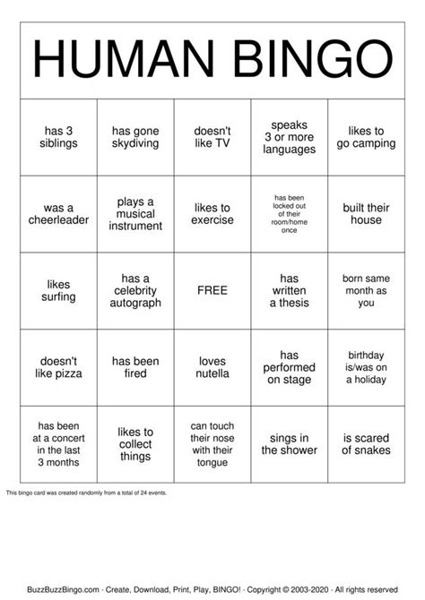 Human Bingo Template