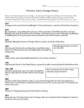 ILLINOIS HISTORY | Early Chicago Timeline | Worksheet | TPT