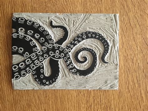 Octopus, me, carving on linoleum and ink , 2020 : r/Art