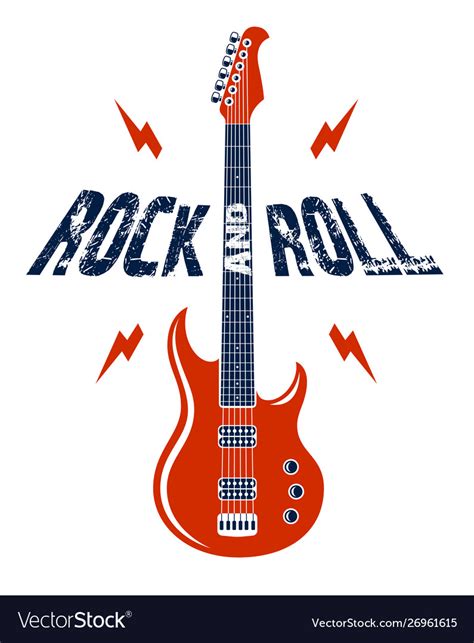 Rock and roll emblem with electric guitar logo Vector Image