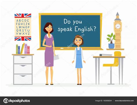 English lesson at school - cartoon people characters illustration Stock ...