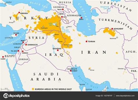 Kurdish areas in the Middle East, political map Stock Vector Image by ©Furian #142748197