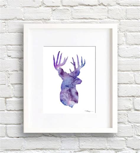 Deer Art Print Abstract Buck Watercolor Painting by 1GalleryAbove