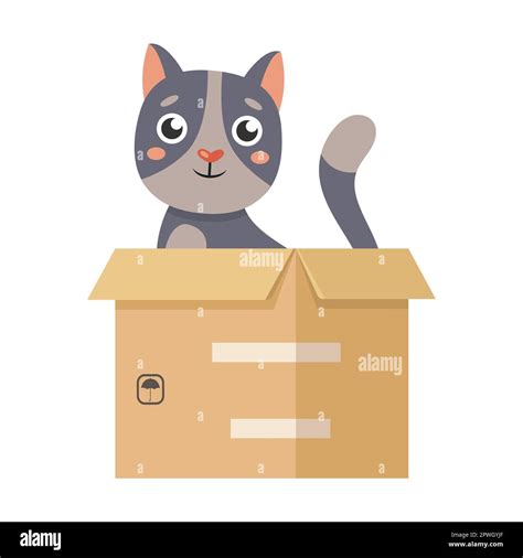 Cat with box, preposition inside, cartoon illustration. Visual ...