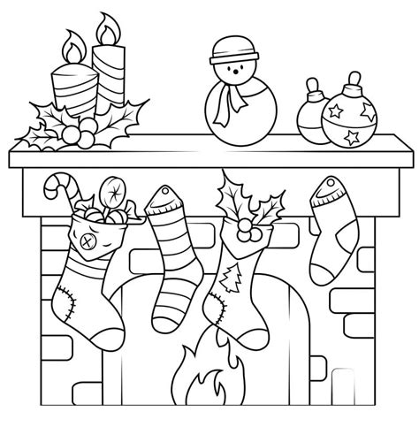 Christmas Fireplace Coloring Page - Free Printable Coloring Pages for Kids