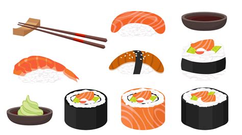 Collection set of cartoon food Japanese sushi 11221340 Vector Art at Vecteezy