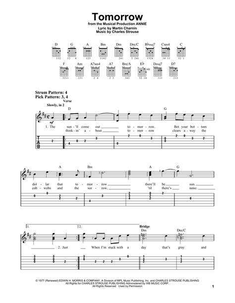 Tomorrow (from Annie) by Charles Strouse - Easy Guitar Tab - Guitar ...