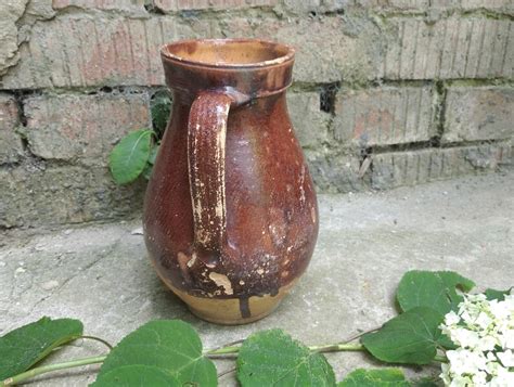Rustic pottery jug vase Primitive antique clay pitcher | Etsy