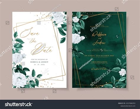 Watercolor Wedding Invitation Template Set Emerald Stock Vector ...