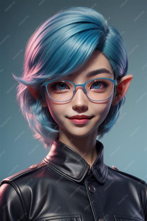 Premium AI Image | Profile photo of young beautiful woman wearing glasses light blue hair long ...