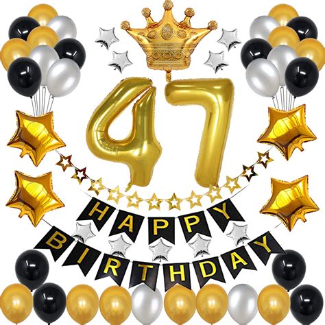 Buy RBYOO 47th Birthday Decorations for Men Women,Black and Gold 47 ...