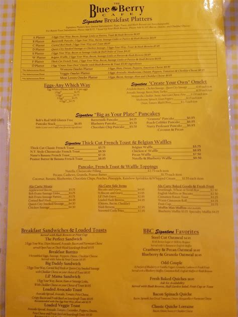 Menu at The Blue Berry Café desserts, Bellbrook