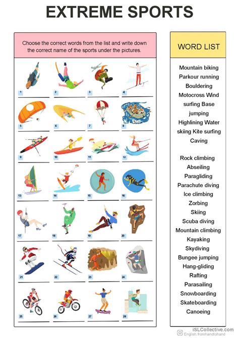 Extreme Sports Worksheet: English ESL worksheets pdf & doc