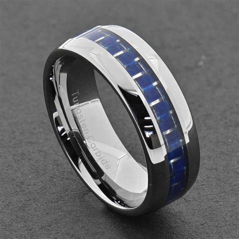 Tungsten Carbide Ring Comfort Fit Wedding Band Men Silver Blue Black Cabon Fiber