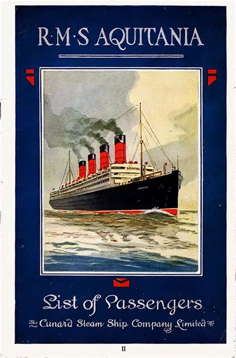 RMS Aquitania Passenger List - 18 June 1924 | GG Archives