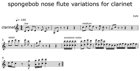 spongebob nose flute variations for clarinet - Sheet music for Clarinet