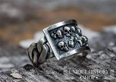 Ring With Skulls Skull Ring Skull Pattern Ring Silver Skull - Etsy