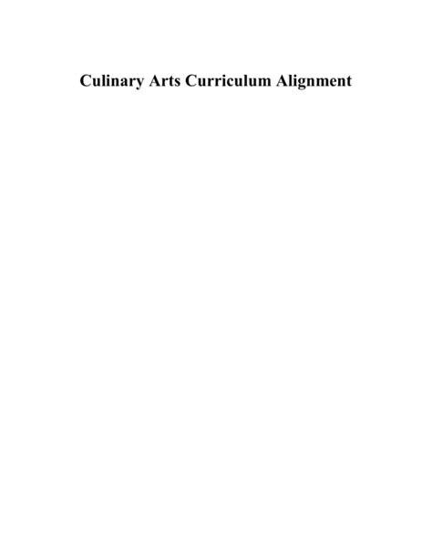 Culinary Arts Curriculum Alignment