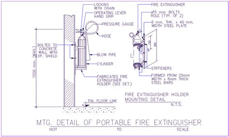 Portable fire extinguisher with pipe section view dwg file - Cadbull