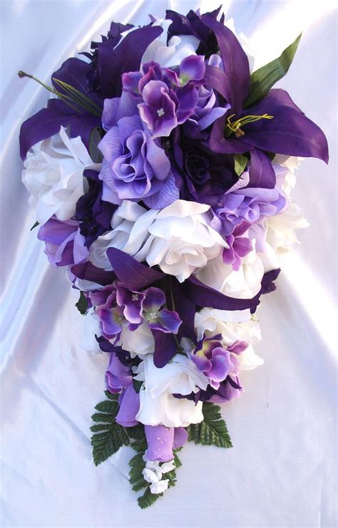 Purple Flowers | ... Bouquet Wedding Flower Package PURPLE LAVENDER LILY Bride Cascade | Purple ...