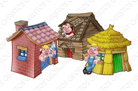 The Three Little Pigs Fairytale Houses ~ Illustrations ~ Creative Market