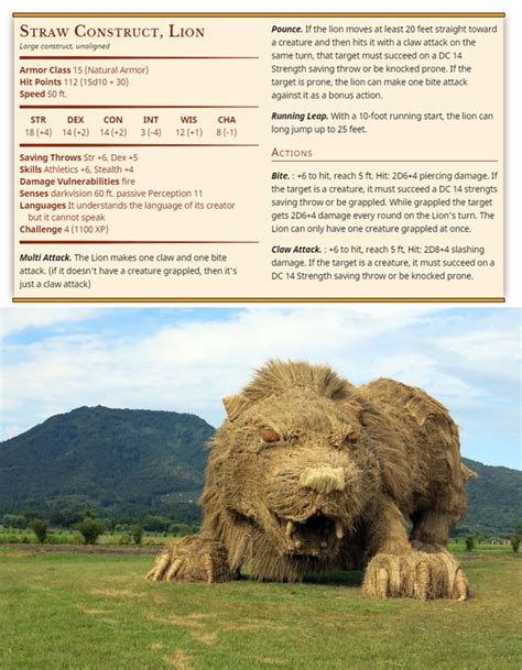 Straw Lion Construct - When the harvest needs to be protected. : UnearthedArcana | Dungeons and ...