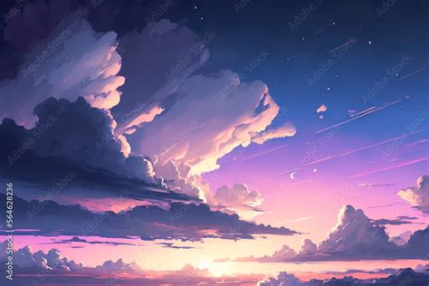 Pastel sunset sky and clouds drawing backgroud. Generative AI Stock Illustration | Adobe Stock