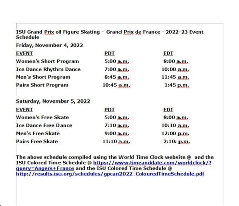 ISU Grand Prix of Figure Skating – Grand Prix de France 2022 Competition Events Schedule ...