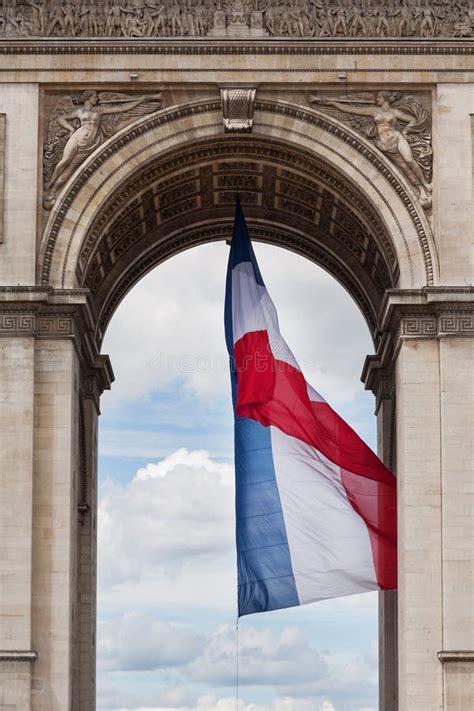 Arc De Triomphe Detail and French Flag Stock Image - Image of elysees ...