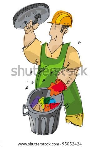 Dustman With Bin - Cartoon Stock Vector Illustration 95052424 ...