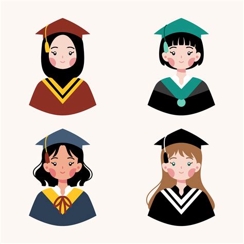 Collection of graduation cartoon avatar girl illustration 5927972 Vector Art at Vecteezy