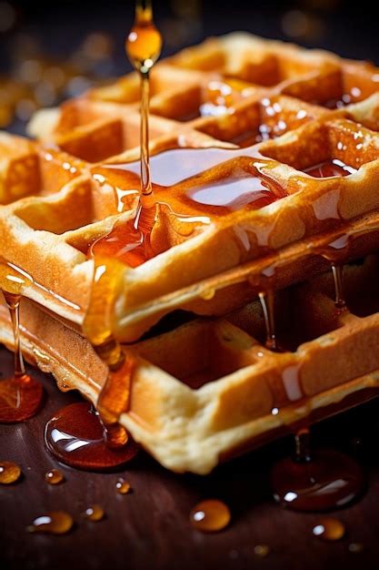 Premium AI Image | waffles with syrup and syrup on the top.