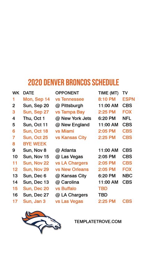 Broncos Printable 2024 2024 Schedule Football - Nelia Linnet