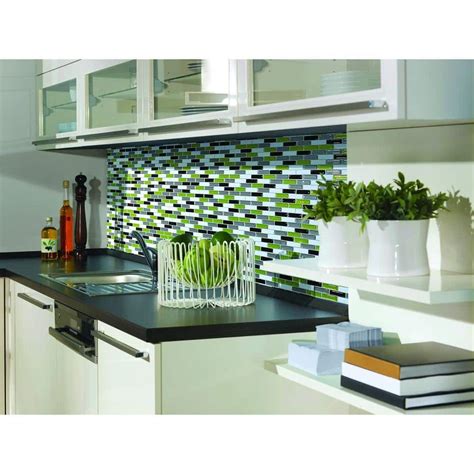 Smart Tiles Murano Verde 10.20 in. x 9.10 in. Peel and Stick Mosaic Decorative Tile Backsplash ...