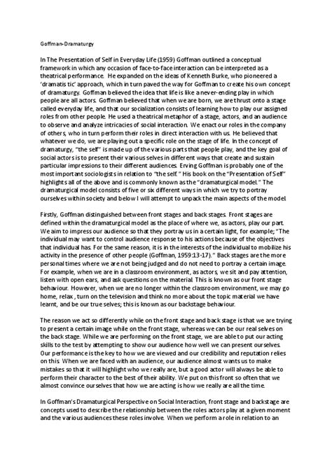 (DOC) E Goffman dramaturgy contemporary sociological theory | Brian Horan - Academia.edu