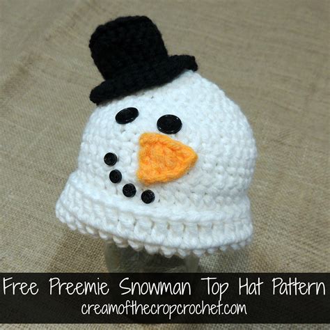 Preemie Newborn Snowman Top Hat Crochet Pattern - Cream Of The Crop Crochet