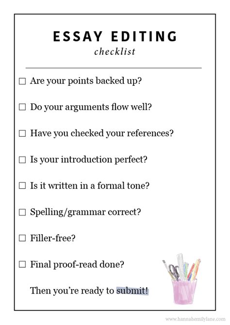 Essay editing checklist (+ free printable!) — Hannah Emily Journals | Editing checklist, Essay ...