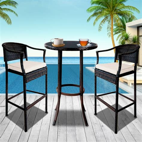 3 Pieces Outdoor Bar Stools Set, Modern PE Rattan Patio Conversation Set, Small Balcony ...